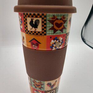 Century Quilt Rooster Chicken 14 oz Travel Mug Cup